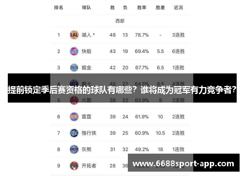 提前锁定季后赛资格的球队有哪些？谁将成为冠军有力竞争者？